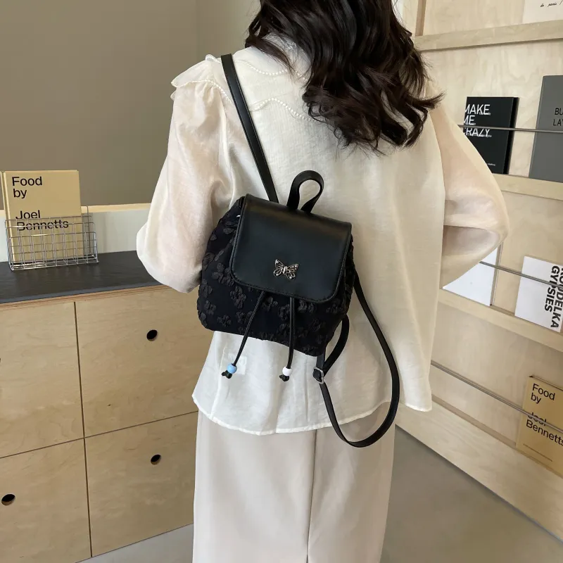 Yalu PU Backpack Women's Black/Ecru/Blue-5