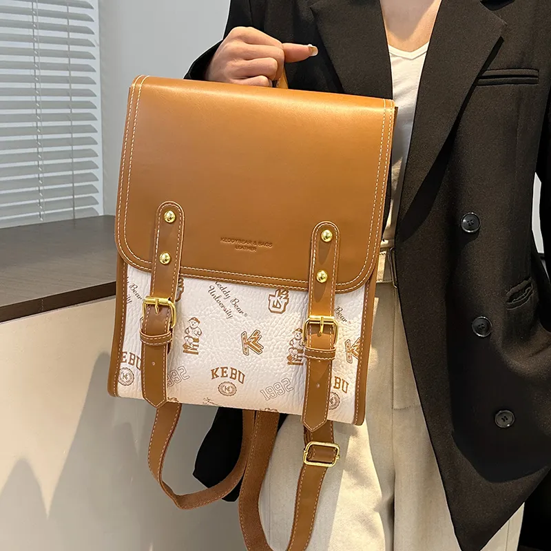 Yalu PU Backpack Women's White/Black/Pink/Brown-2
