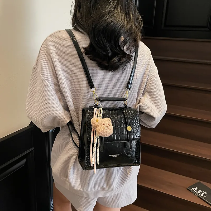 Yalu PU Backpack Women's Black/Ecru/Brown/Silver/Burgundy-5