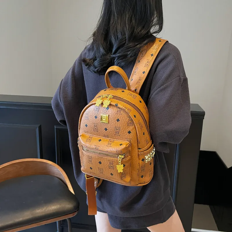 Yalu PU Backpack Women's Brown/Ecru/Pink-3