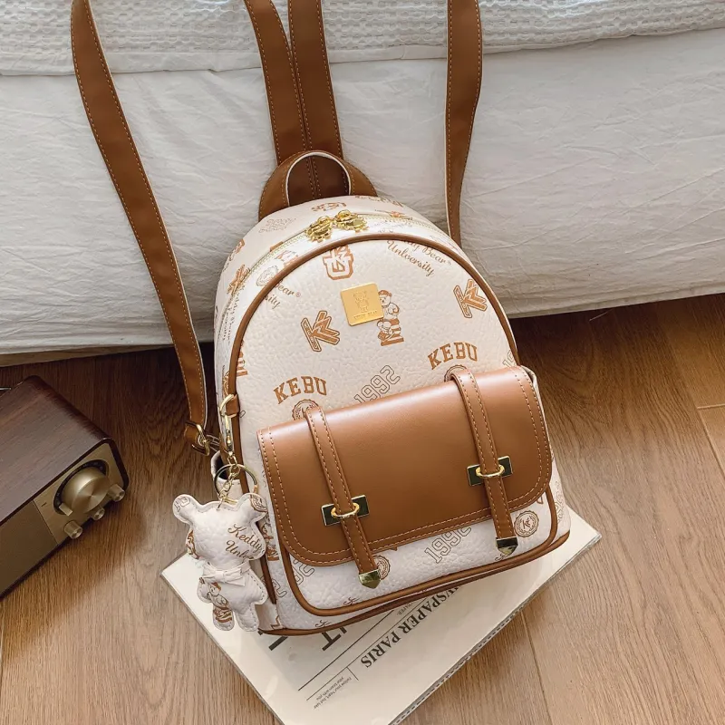 Yalu PU Backpack Women's Ecru/Brown/Pink/Black-1