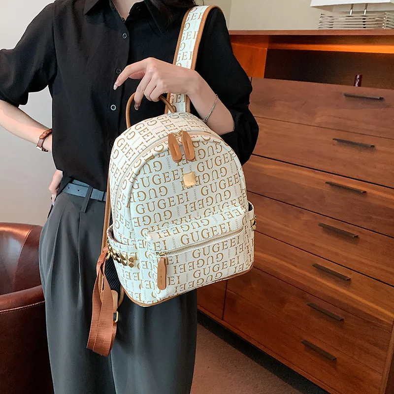 Yalu PU Backpack Women's White/Brown-4