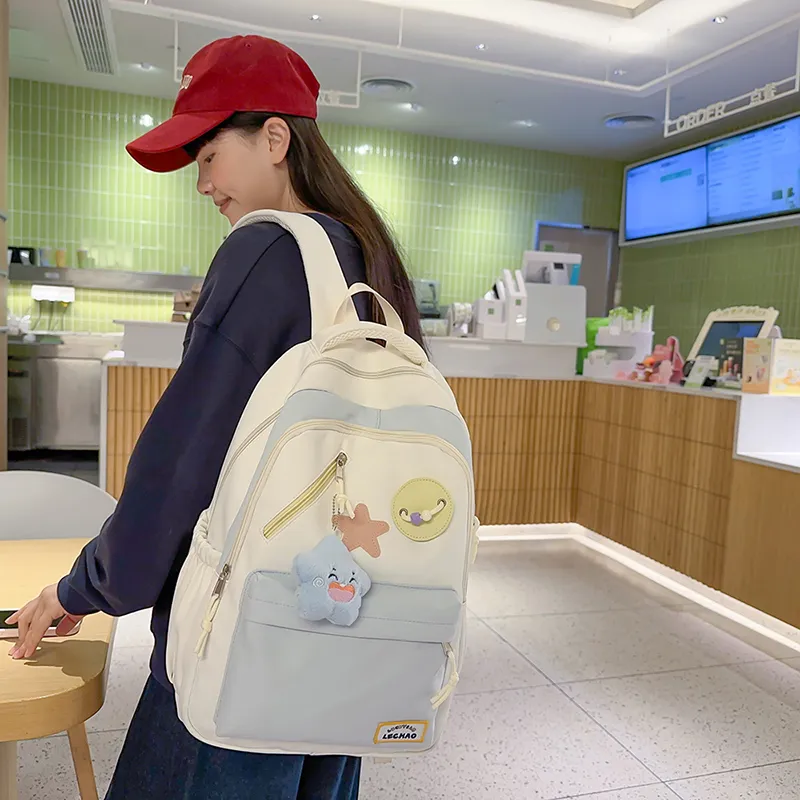 Yalu Nylon Backpack Unisex White/Black/Lotus Color/Blue-4