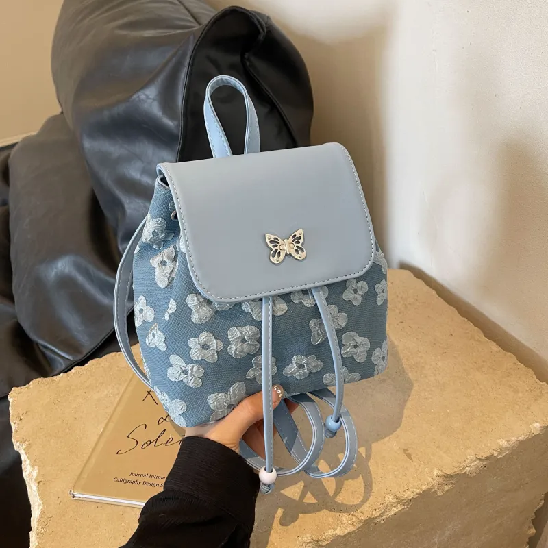 Yalu PU Backpack Women's Black/Ecru/Blue-16
