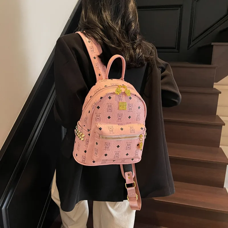 Yalu PU Backpack Women's Brown/Ecru/Pink-16