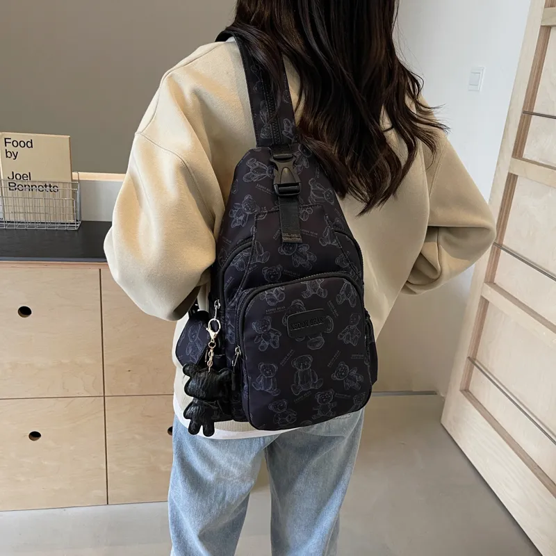 Yalu Canvas Sling Bag Backpack Unisex Black/Ecru/Pink-4
