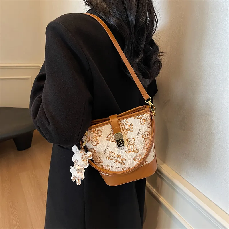 Yalu PU Bucket Bag, One Shoulder Handbag Women's Black/Brown/Ecru/Pink-18