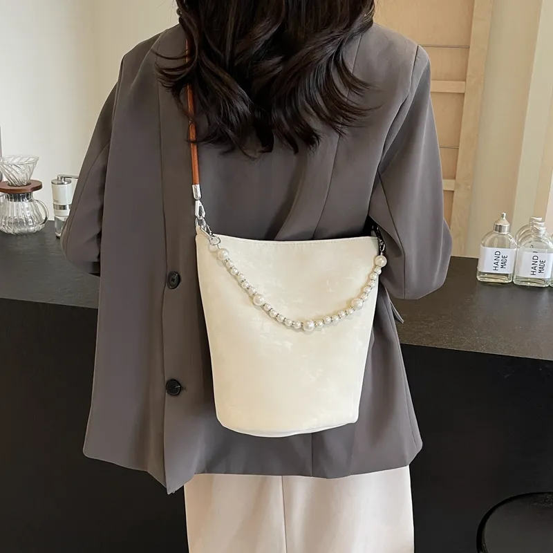 Yalu PU Bucket Bag, Crossbody, One Shoulder Handbag Regular Women's Black/Pink/Ecru/Silver-19