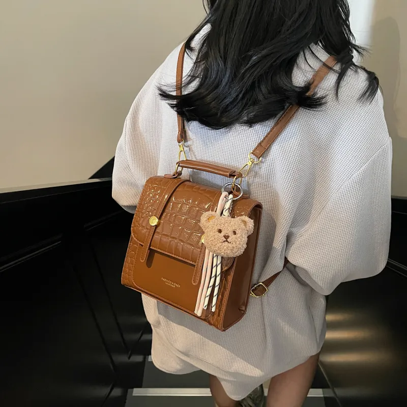 Yalu PU Backpack Women's Black/Ecru/Brown/Silver/Burgundy-19
