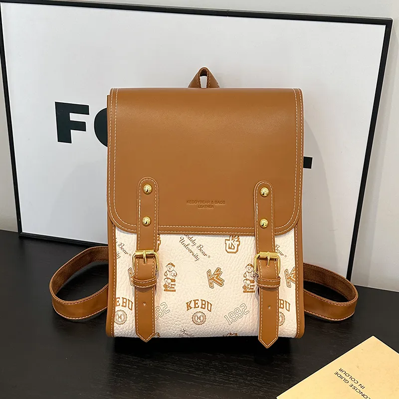 Yalu PU Backpack Women's White/Black/Pink/Brown-1