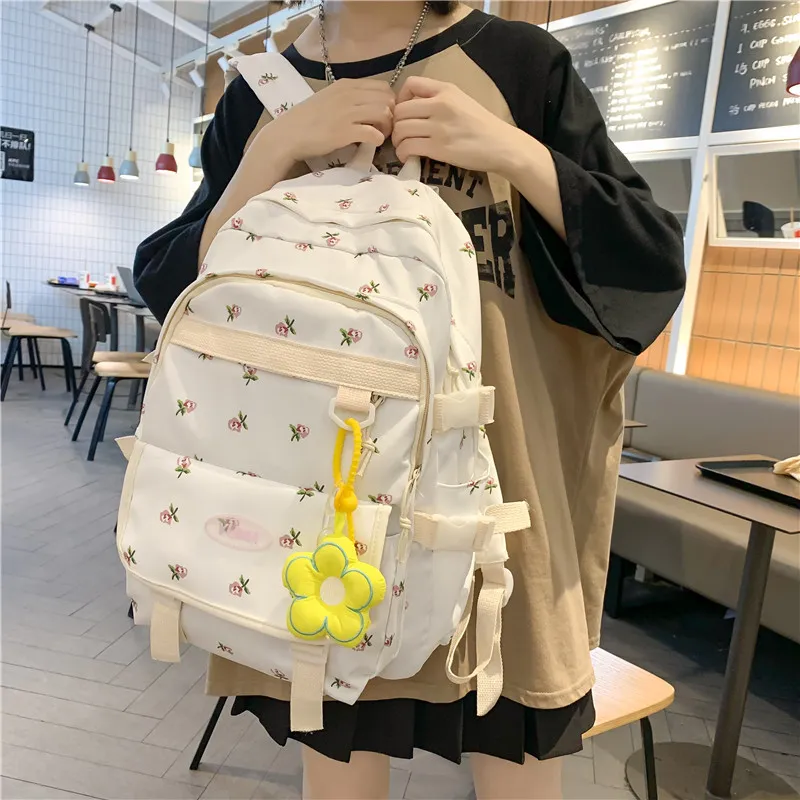 Yalu Nylon Backpack Regular Women's White/Pink/Blue-12