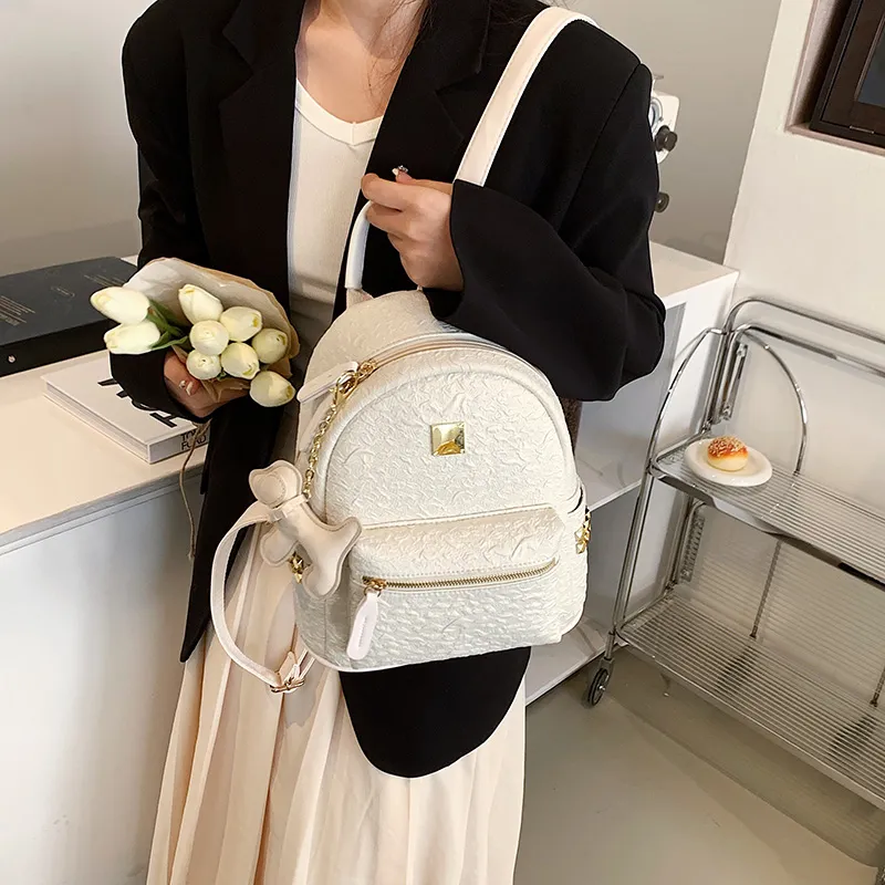 Yalu PU Backpack Women's White/Black-4