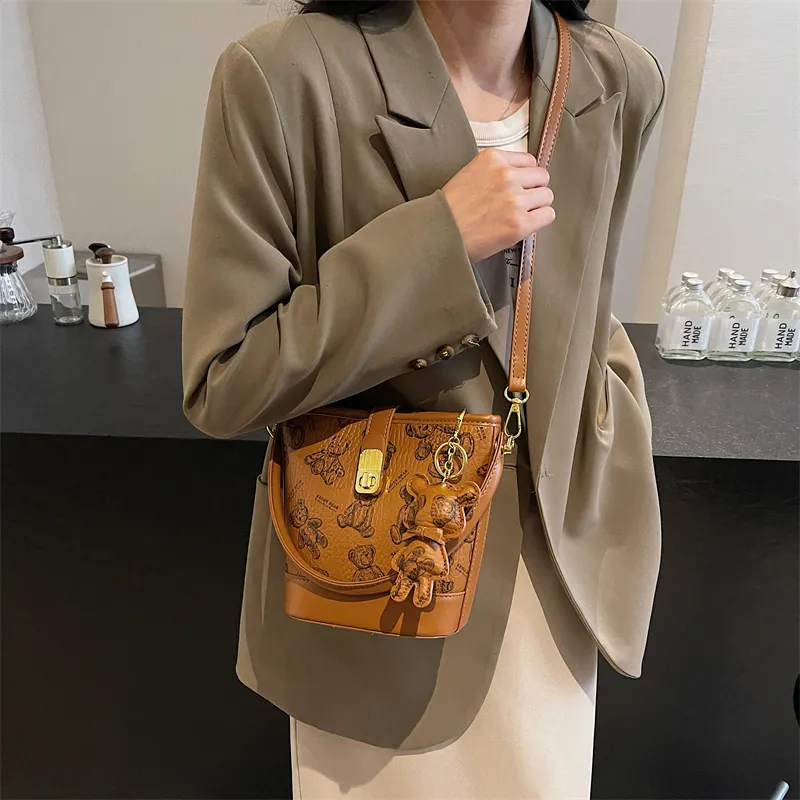 Yalu PU Bucket Bag, One Shoulder Handbag Women's Black/Brown/Ecru/Pink-13