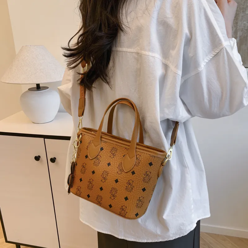 Yalu PU Basket Bag, One Shoulder Handbag Medium Size Women's Ecru/Pink/Brown/Black-18