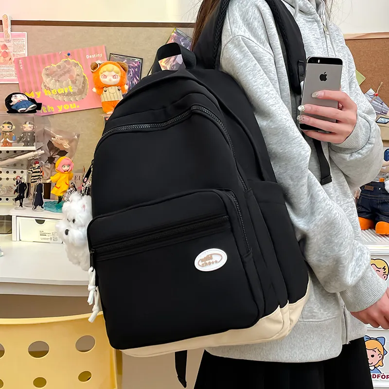 Yalu Nylon Fabric Backpack Regular Unisex Black/White/Blue/Pink/Custard-12