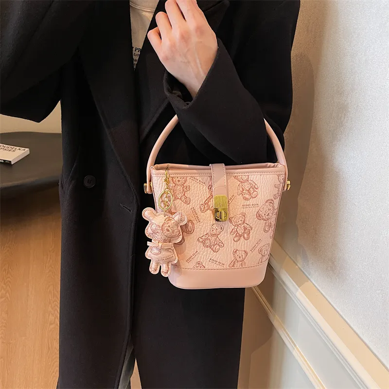 Yalu PU Bucket Bag, One Shoulder Handbag Women's Black/Brown/Ecru/Pink-23