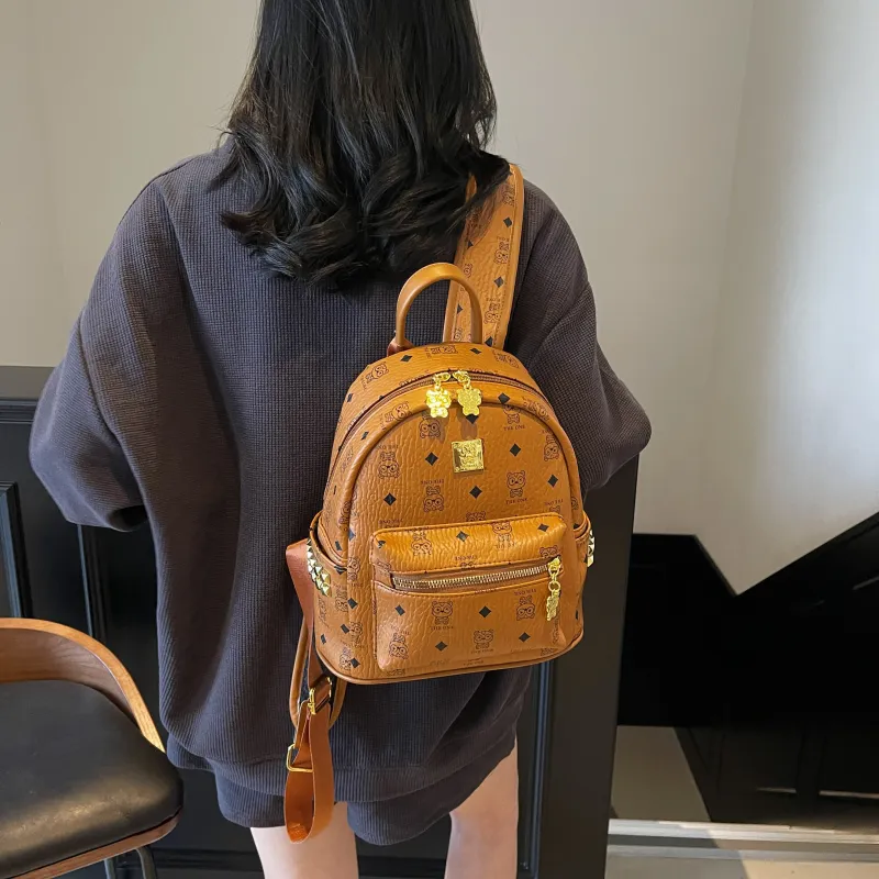 Yalu PU Backpack Women's Brown/Ecru/Pink-4