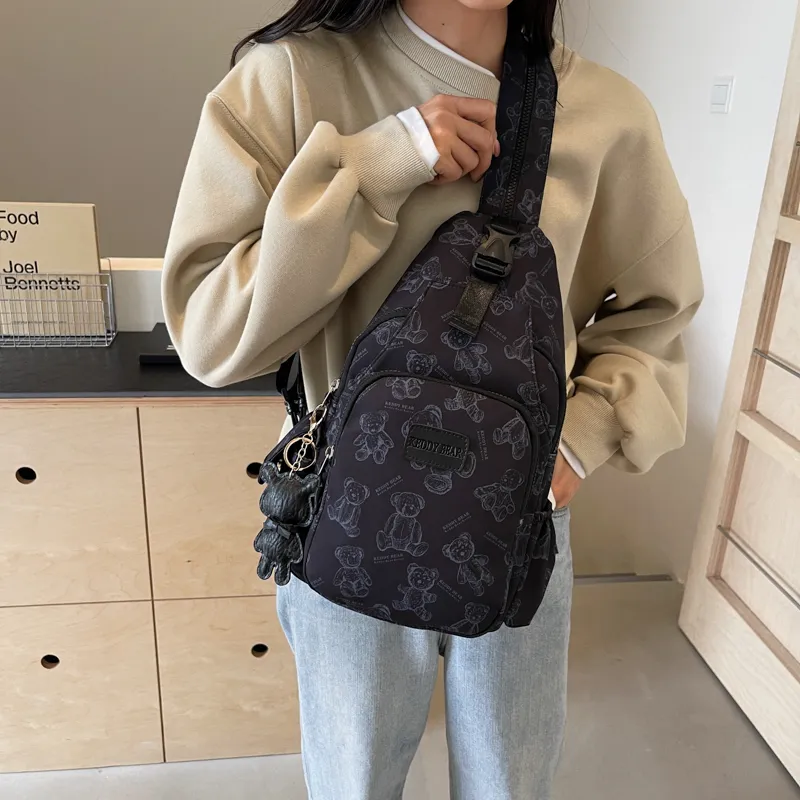 Yalu Canvas Sling Bag Backpack Unisex Black/Ecru/Pink-3