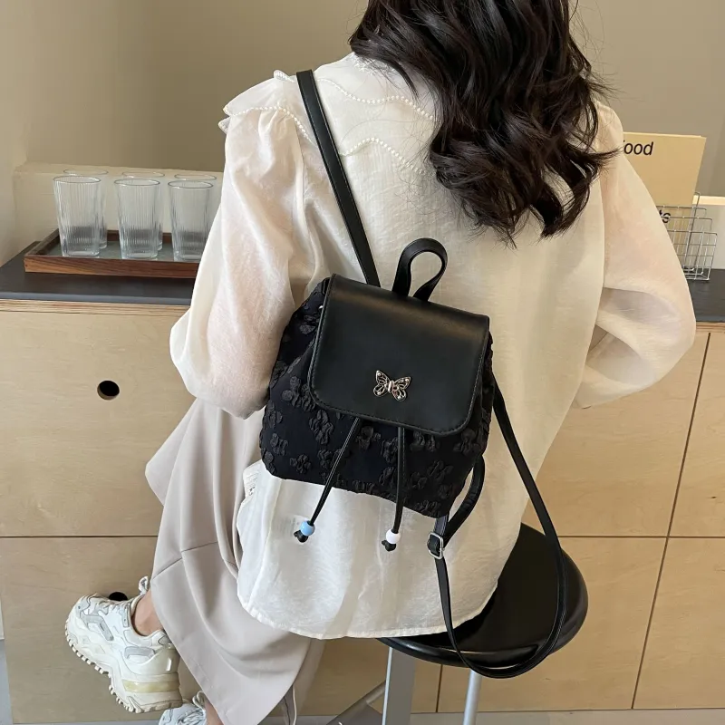 Yalu PU Backpack Women's Black/Ecru/Blue-6