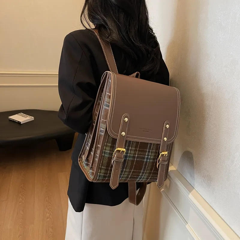 Yalu PU Backpack Women's Pink Plaid/Green Plaid-9