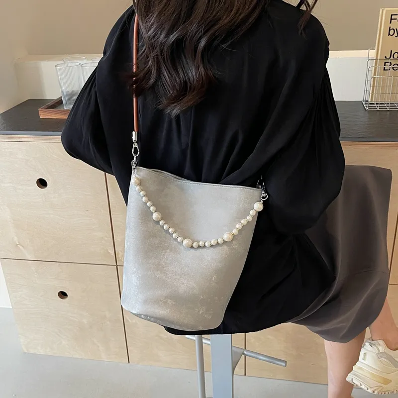 Yalu PU Bucket Bag, Crossbody, One Shoulder Handbag Regular Women's Black/Pink/Ecru/Silver-25