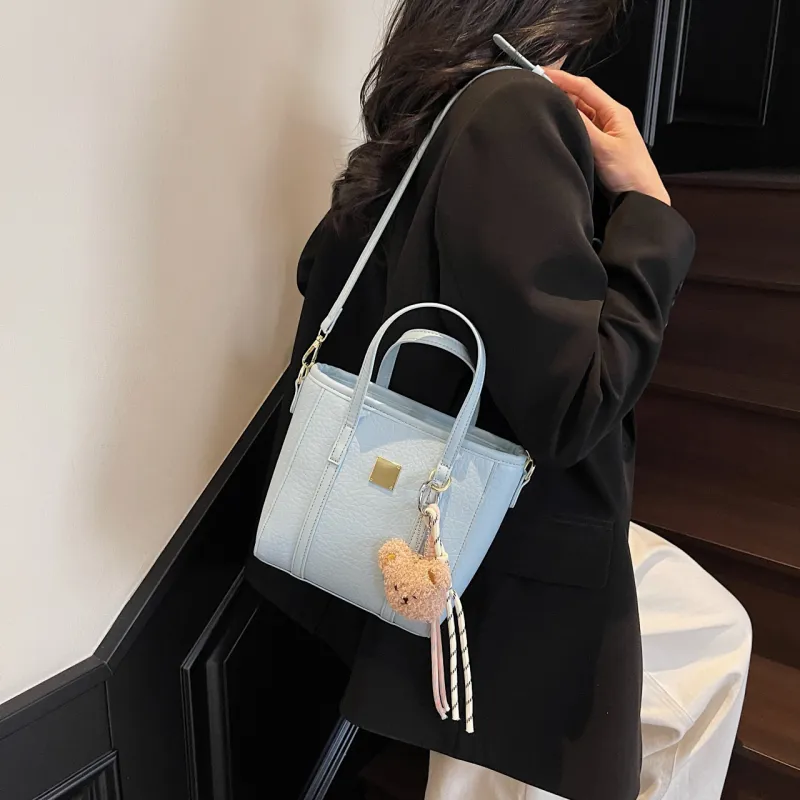 Yalu PU Tote One Shoulder Handbag Women's Black/Ecru/Blue/Pink-20