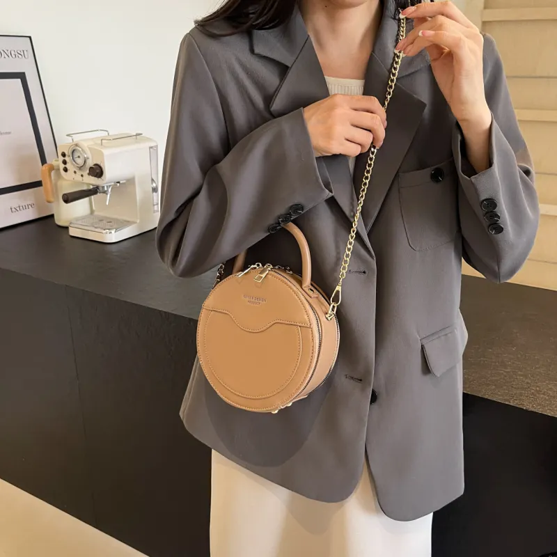 Yalu PU Round Bag, One Shoulder Handbag Women's Black/Khaki/Red-12