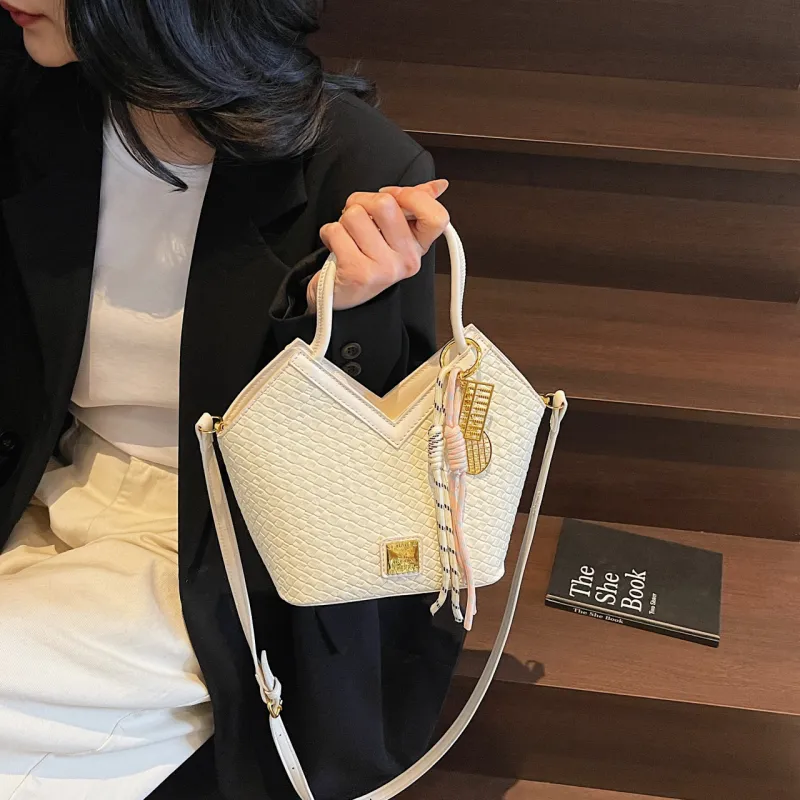 Yalu PU Basket Bag, One Shoulder Handbag Women's Silver/Blue/Ecru/Pink/Black-20