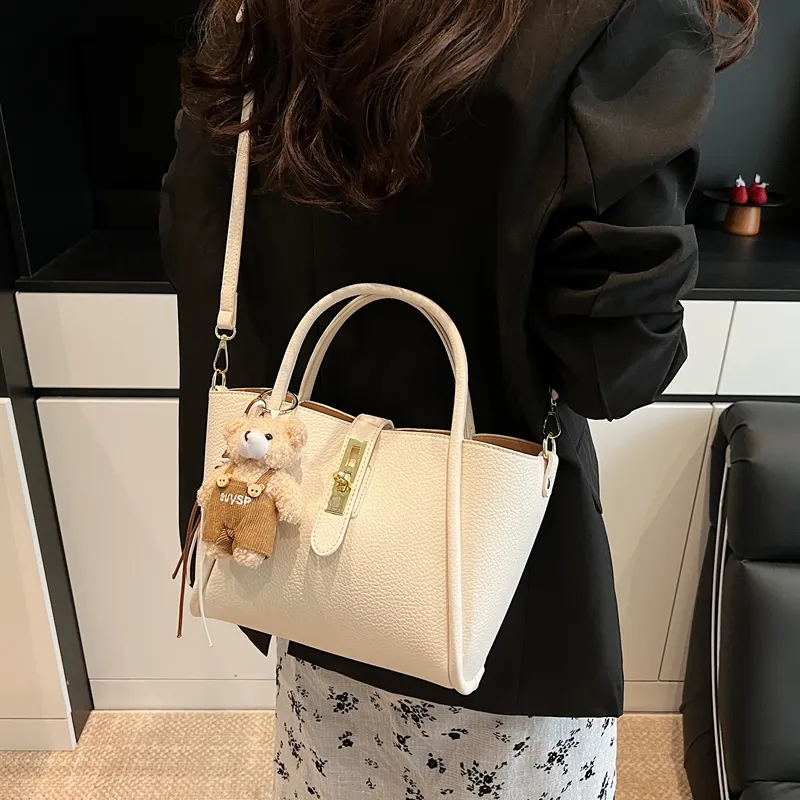 Yalu PU Handbag Regular Women's Black/Ecru/Apricot/Khaki-11