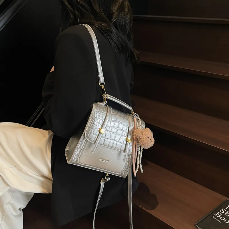 Yalu PU Backpack Women's Black/Ecru/Brown/Silver/Burgundy-25