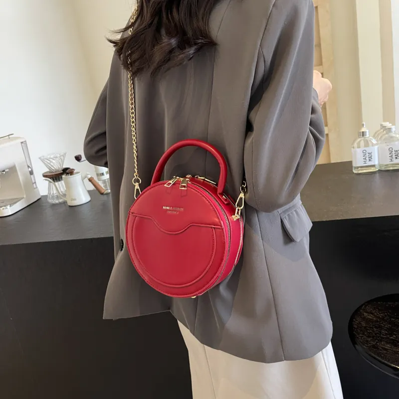Yalu PU Round Bag, One Shoulder Handbag Women's Black/Khaki/Red-19