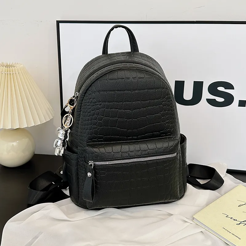 Yalu PU Backpack Women's Black/White-3