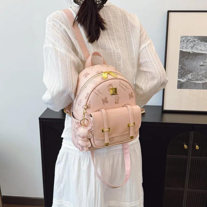 Yalu PU Backpack Women's Ecru/Brown/Pink/Black-14