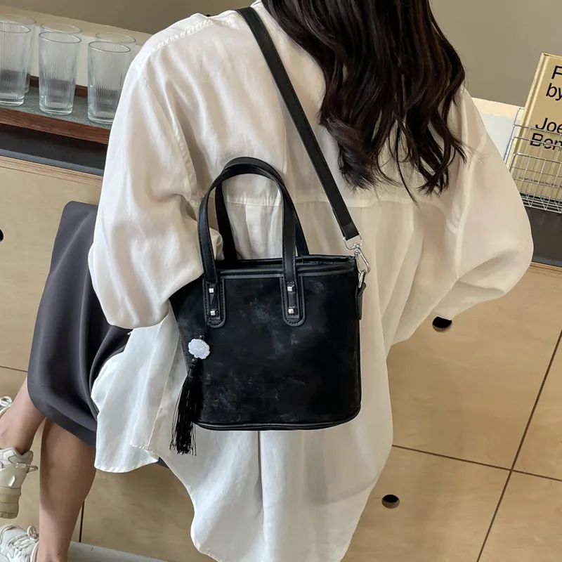 Yalu PU Handbag Regular Women's Black/Ecru/Silver/Pink-6