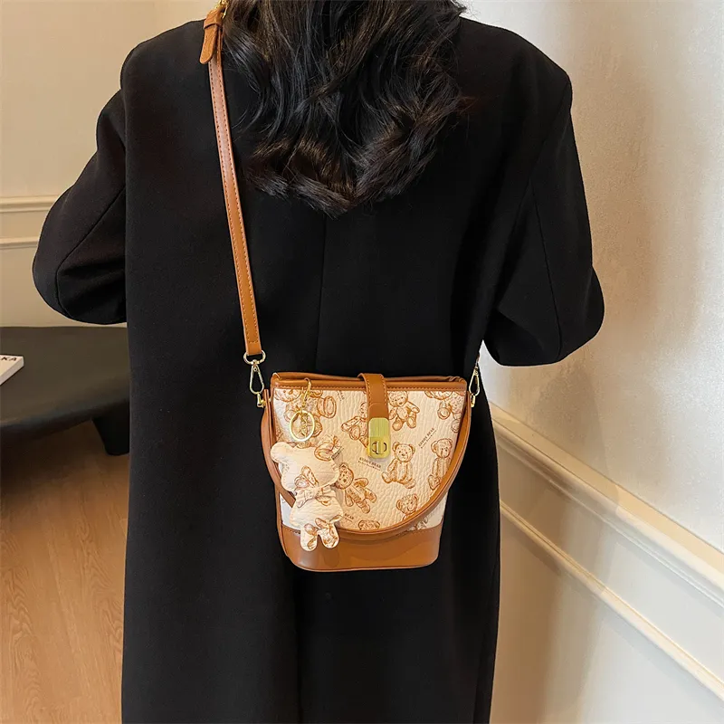 Yalu PU Bucket Bag, One Shoulder Handbag Women's Black/Brown/Ecru/Pink-19