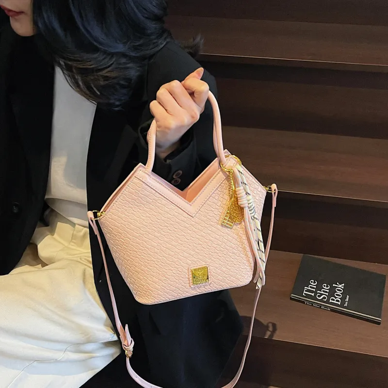 Yalu PU Basket Bag, One Shoulder Handbag Women's Silver/Blue/Ecru/Pink/Black-23