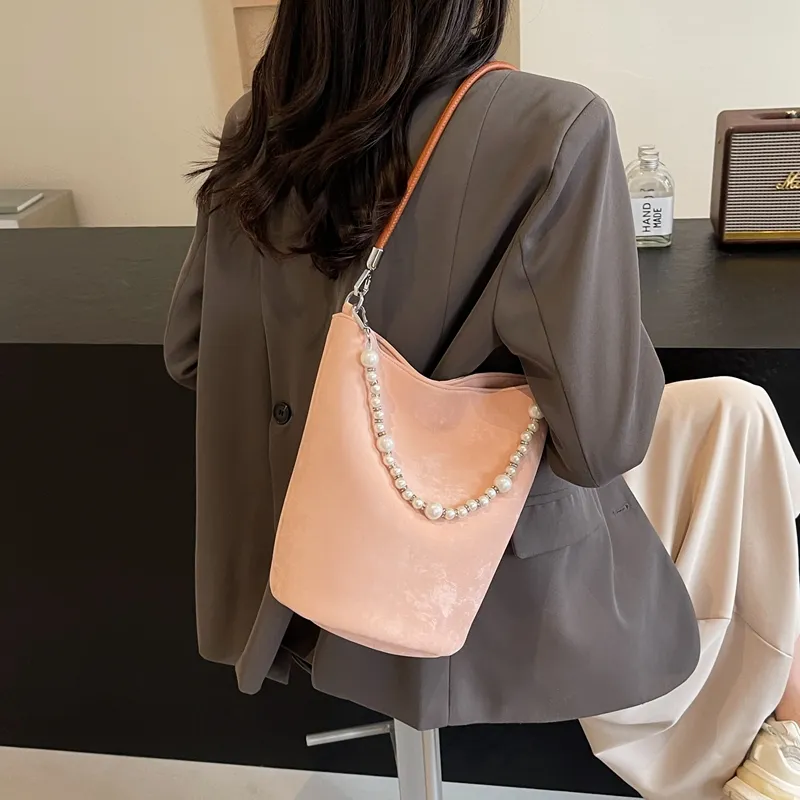 Yalu PU Bucket Bag, Crossbody, One Shoulder Handbag Regular Women's Black/Pink/Ecru/Silver-11