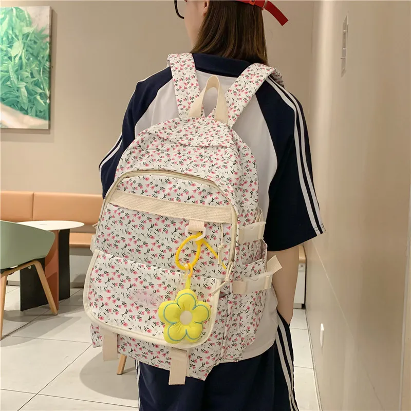Yalu Nylon Backpack Regular Women's White/Pink/Blue-1