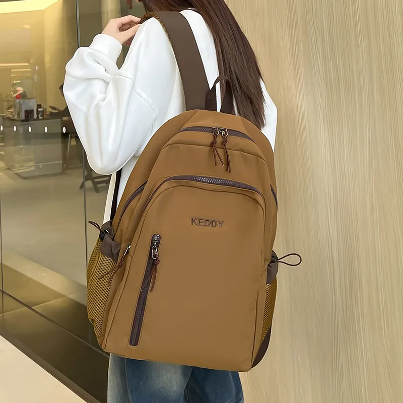 Yalu Nylon Fabric Backpack Regular Unisex White/Black/Coffee/Brown-25