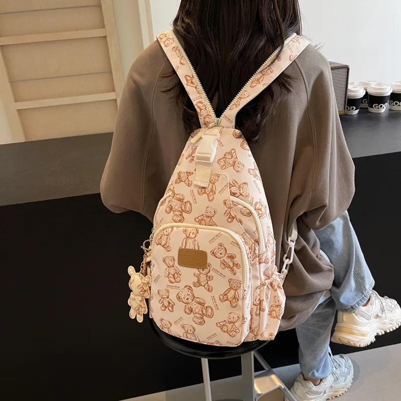 Yalu Canvas Sling Bag Backpack Unisex Black/Ecru/Pink-8