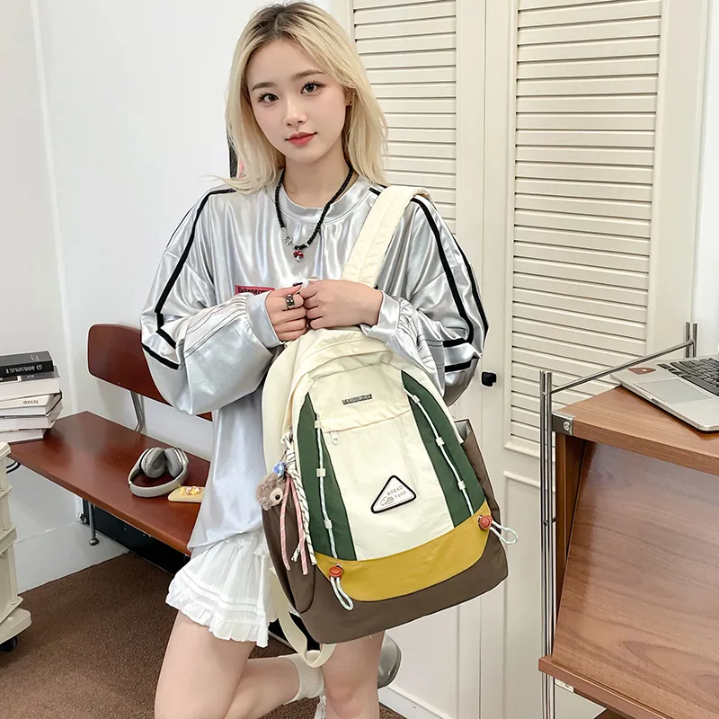 Yalu Nylon Backpack Regular Unisex White Brown/White Green/Gray/Black-8