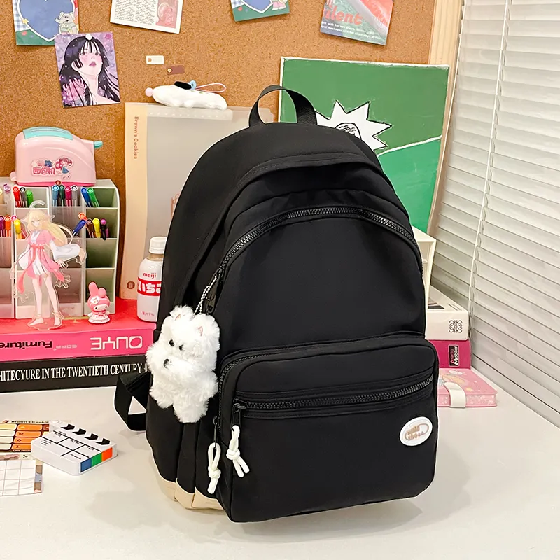 Yalu Nylon Fabric Backpack Regular Unisex Black/White/Blue/Pink/Custard-16