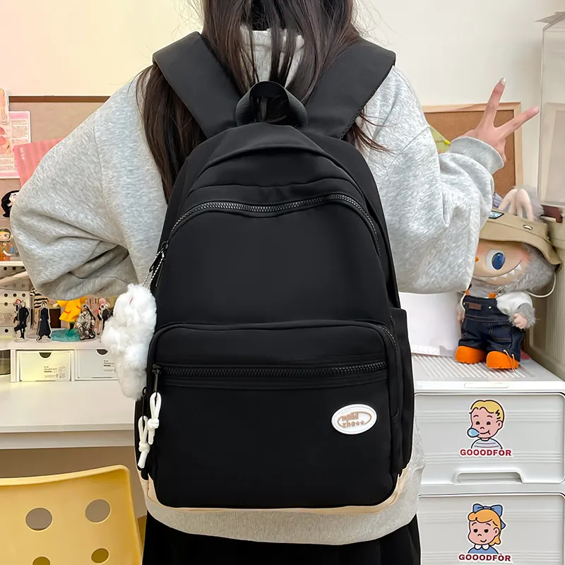 Yalu Nylon Fabric Backpack Regular Unisex Black/White/Blue/Pink/Custard-14