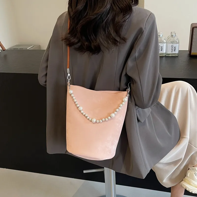 Yalu PU Bucket Bag, Crossbody, One Shoulder Handbag Regular Women's Black/Pink/Ecru/Silver-12