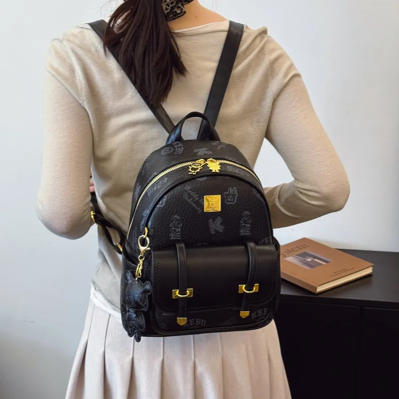 Yalu PU Backpack Women's Ecru/Brown/Pink/Black-20