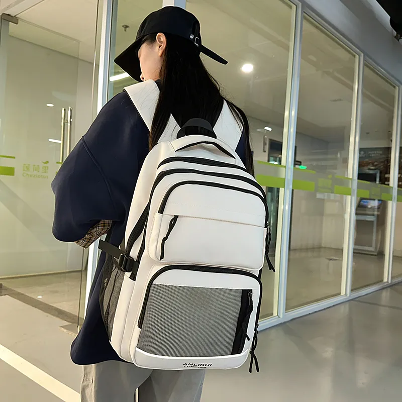 Yalu Nylon Backpack Unisex White/Gray/Black/Red-10