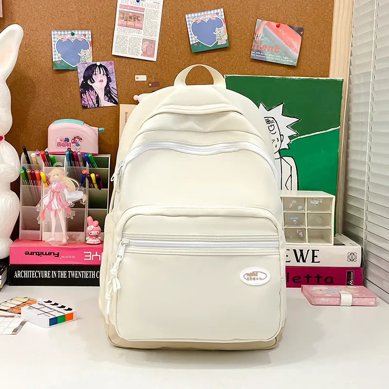 Yalu Nylon Fabric Backpack Regular Unisex Black/White/Blue/Pink/Custard-8