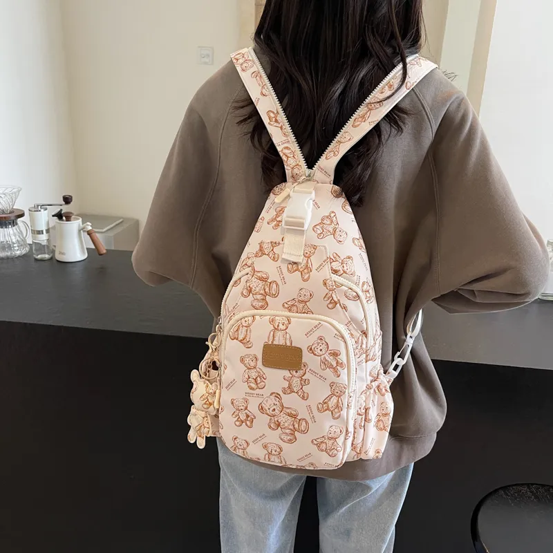 Yalu Canvas Sling Bag Backpack Unisex Black/Ecru/Pink-9
