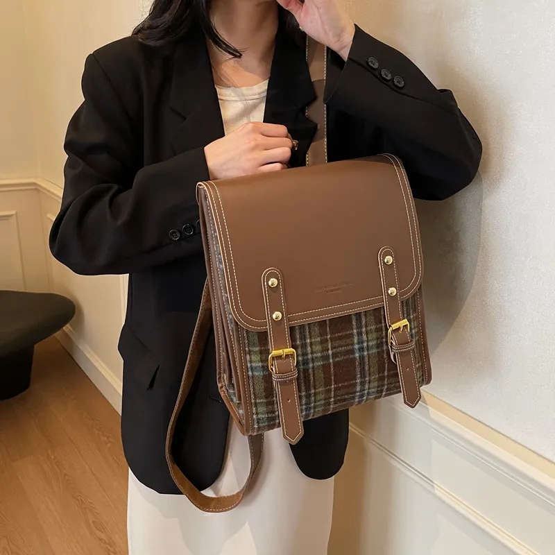 Yalu PU Backpack Women's Pink Plaid/Green Plaid-8