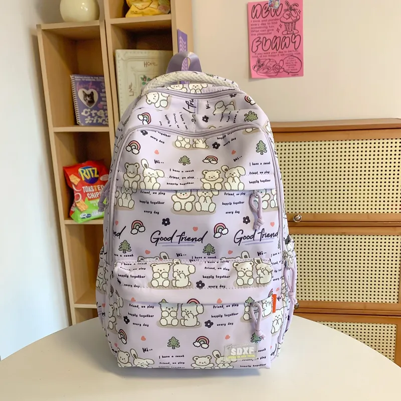 Yalu Nylon Backpack Regular Unisex Black/Purple/Green/Blue/Pink/White-16